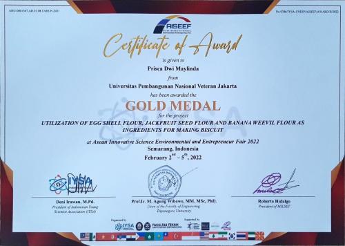 sertifprisca-Gold Medal Asean Innovative Science Environmental and Entrepreneur Fair 2022
